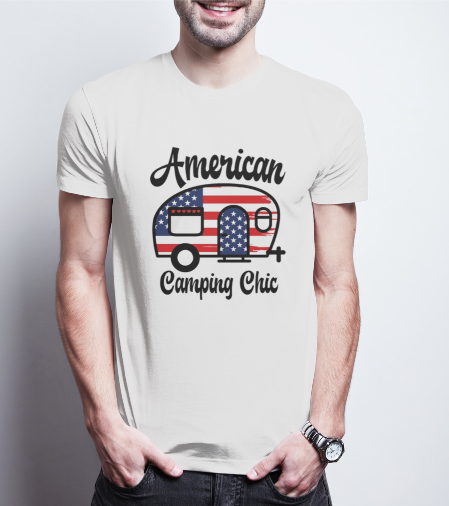 American Camping Chic Flag Camper T-Shirt