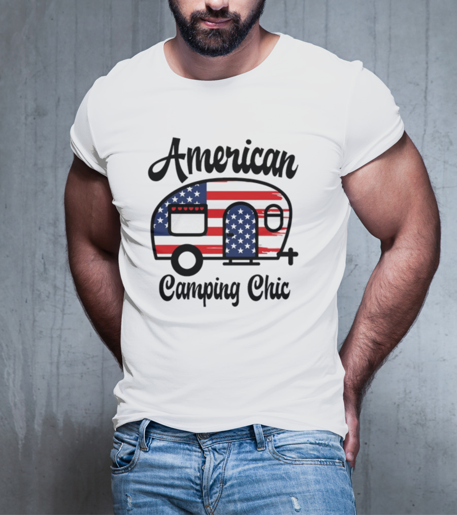 American Camping Chic Flag Camper T-Shirt