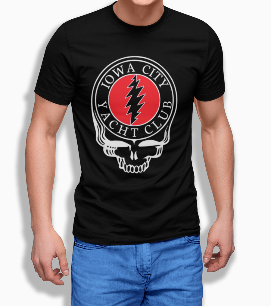 Iowa City Yacht Club Skull Steal Your Face Lightning Bolt T-Shirt