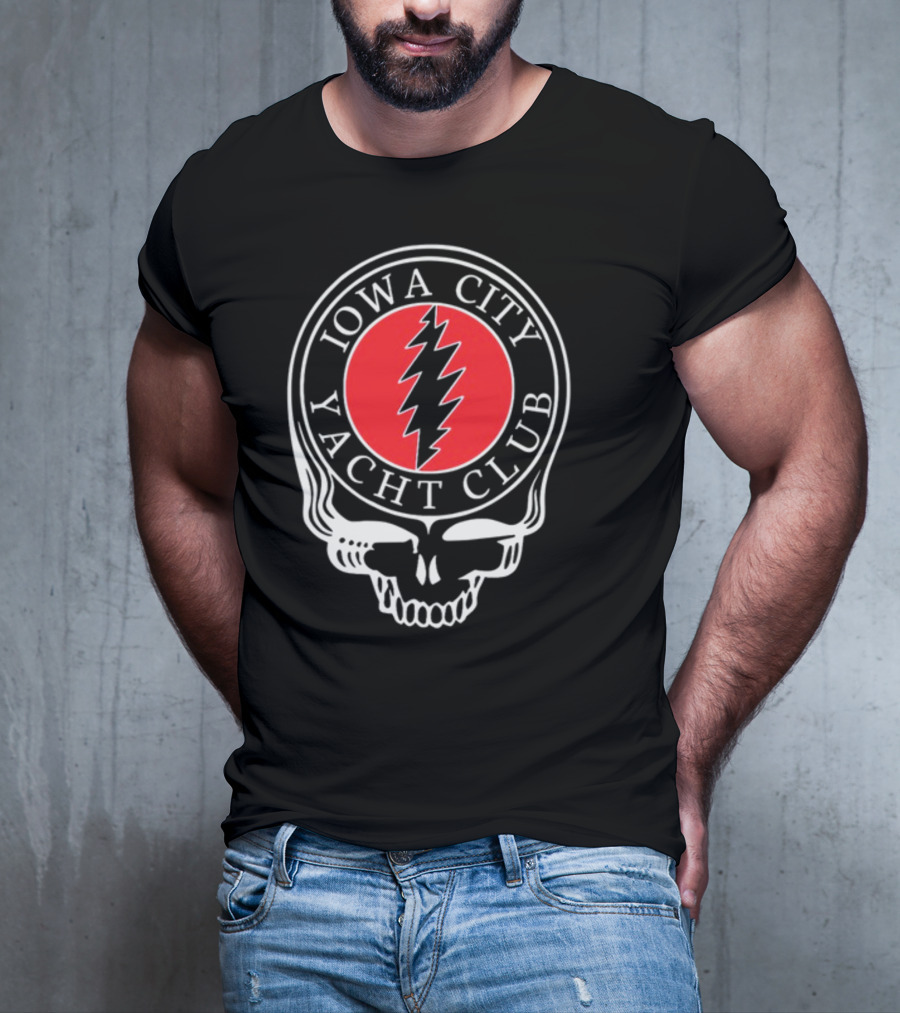 Iowa City Yacht Club Skull Steal Your Face Lightning Bolt T-Shirt