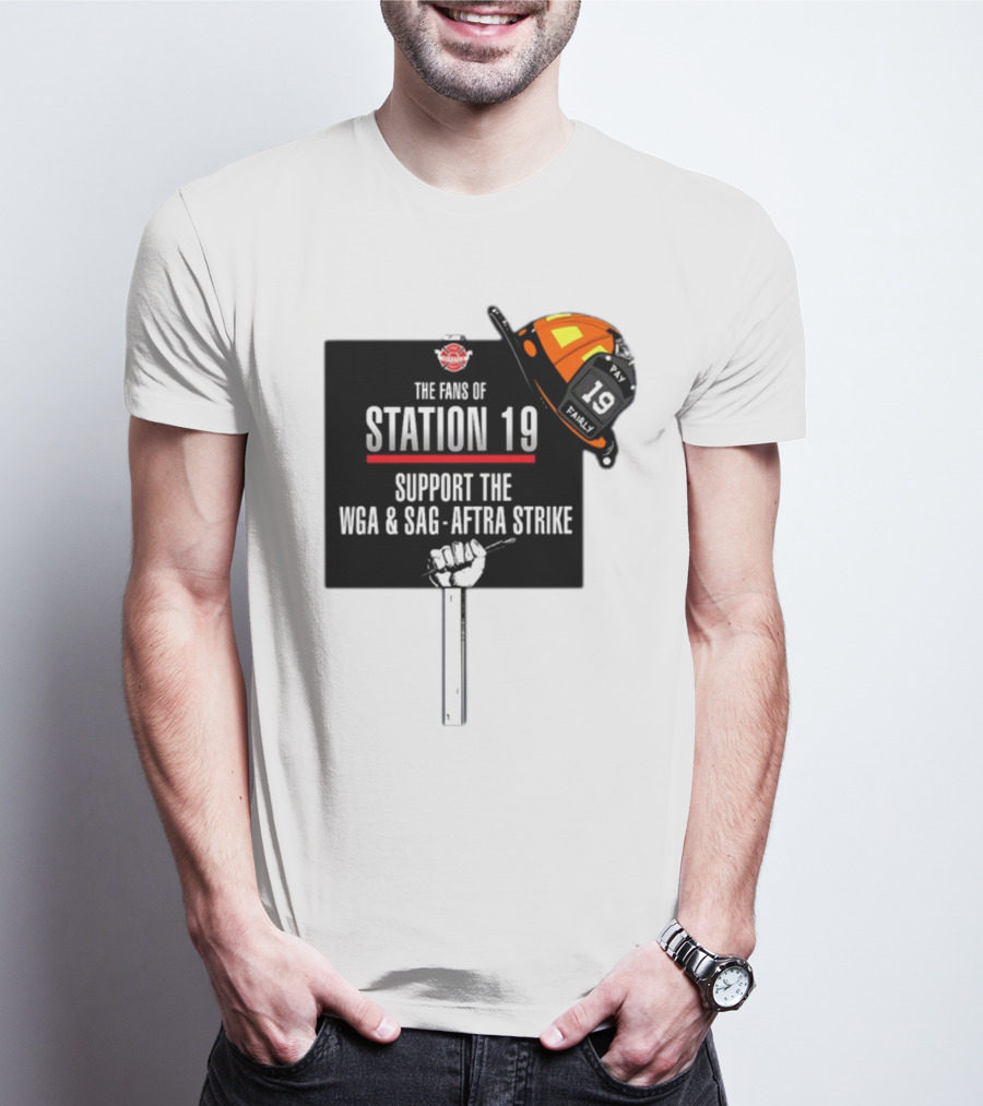 Fans Of Station 19 Support WGA And SAG-AFTRA Strike With Firefighter Helmet T-Shirt