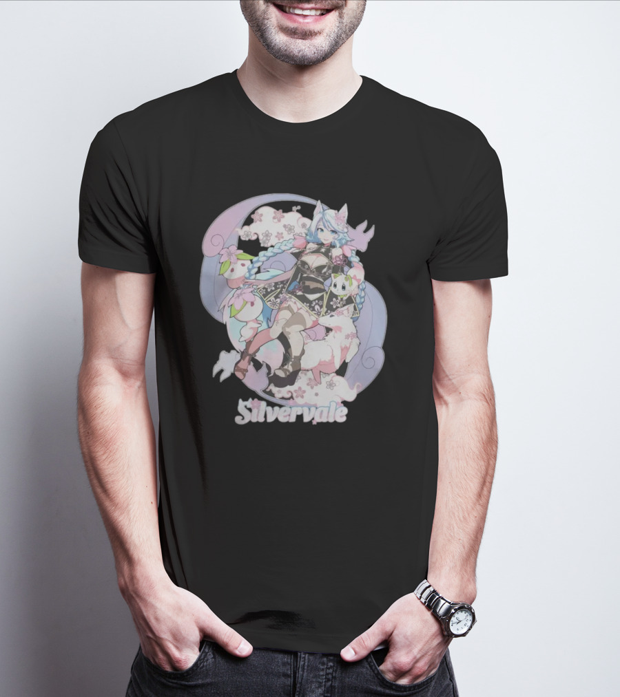 Silvervale Pastel Anime Fantasy Character With Floral Elements T-Shirt