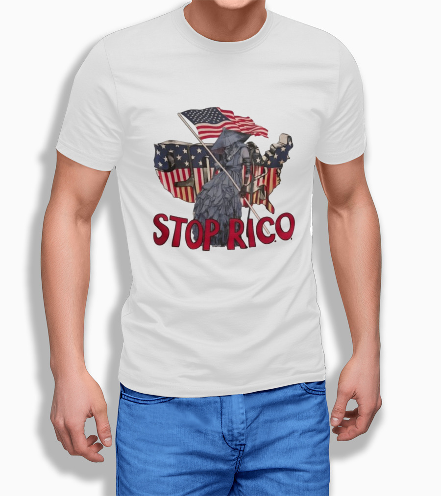Champagnepapi Wearing Stop R.I.C.O Jeffery Deaver American Flag Map T-Shirt