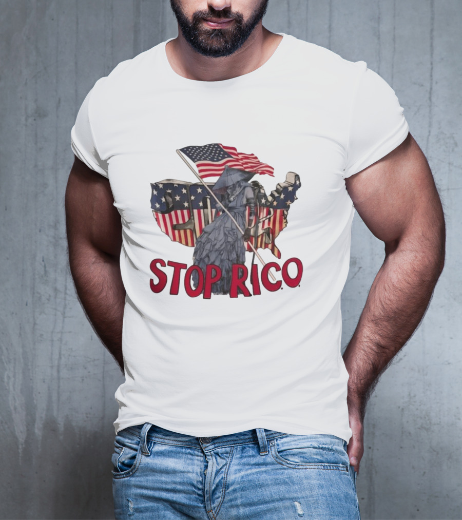 Champagnepapi Wearing Stop R.I.C.O Jeffery Deaver American Flag Map T-Shirt