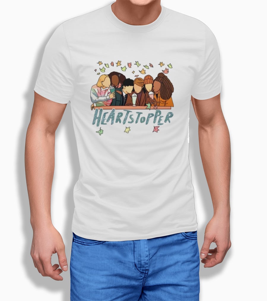 Heartstopper Characters At A Diner With Milkshakes And Falling Leaves T-Shirt