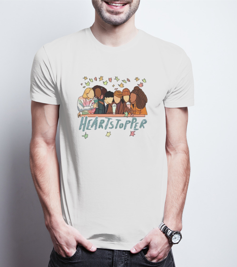Heartstopper Characters At A Diner With Milkshakes And Falling Leaves T-Shirt