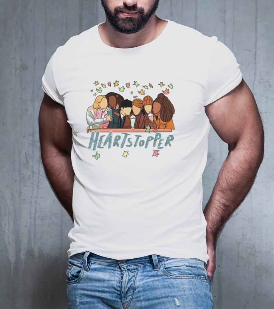 Heartstopper Characters At A Diner With Milkshakes And Falling Leaves T-Shirt
