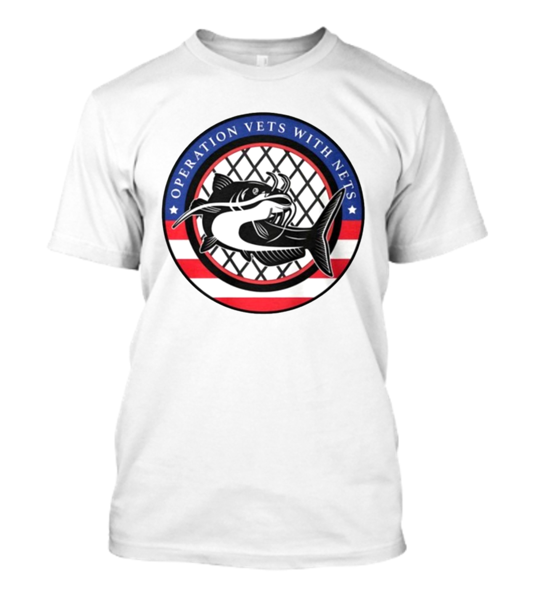 Operation Vets With Nets Patriotic Catfish Badge T-Shirt