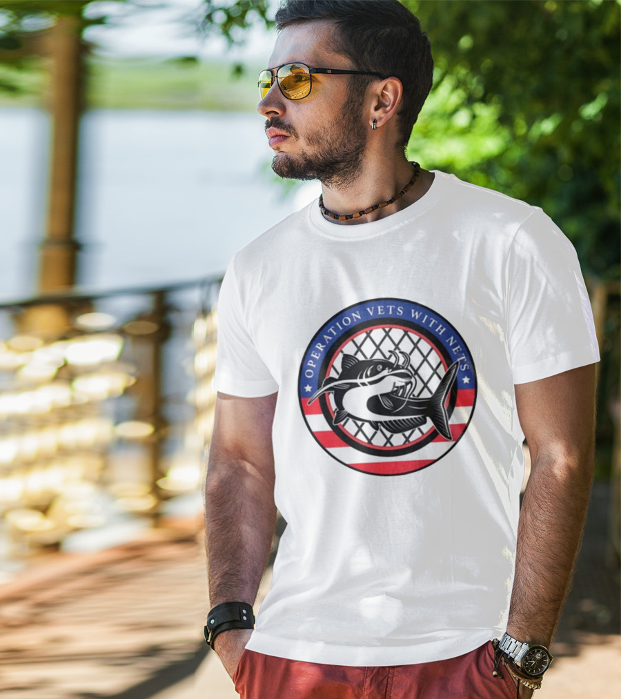 Operation Vets With Nets Patriotic Catfish Badge T-Shirt