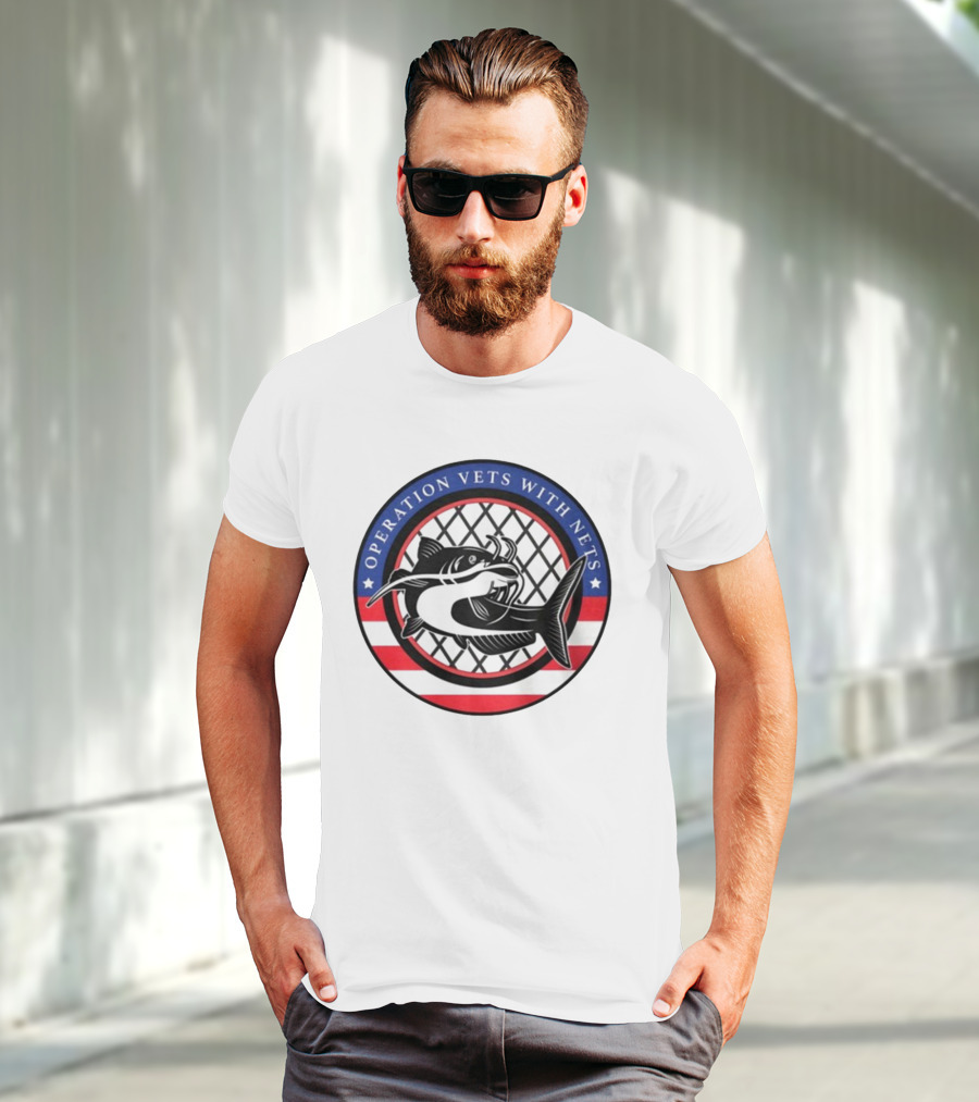 Operation Vets With Nets Patriotic Catfish Badge T-Shirt