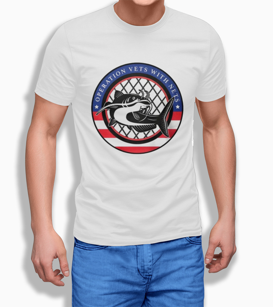 Operation Vets With Nets Patriotic Catfish Badge T-Shirt