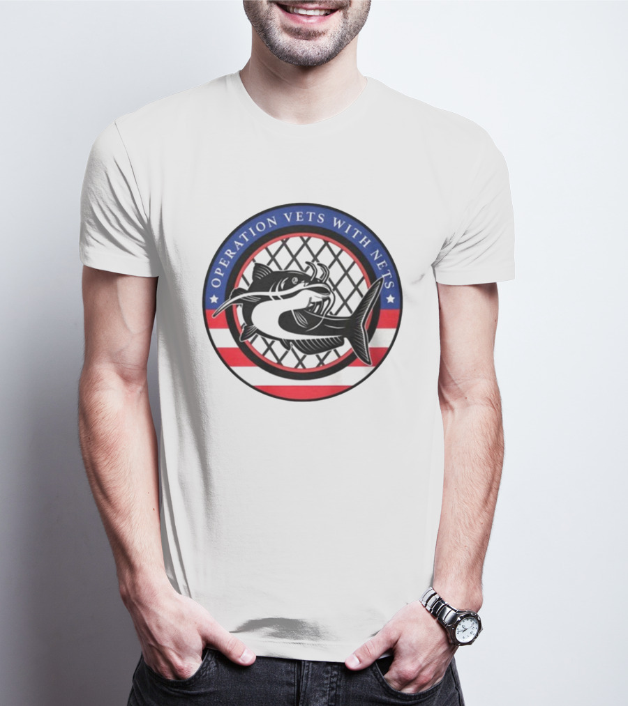 Operation Vets With Nets Patriotic Catfish Badge T-Shirt