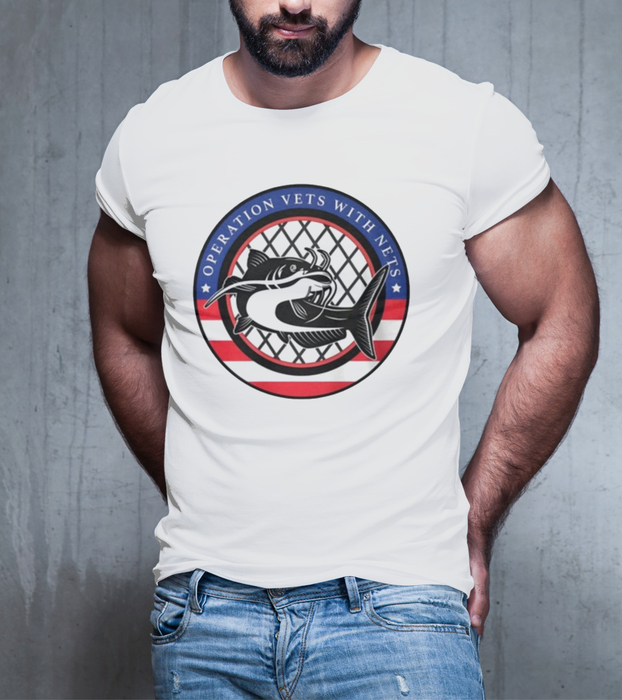 Operation Vets With Nets Patriotic Catfish Badge T-Shirt