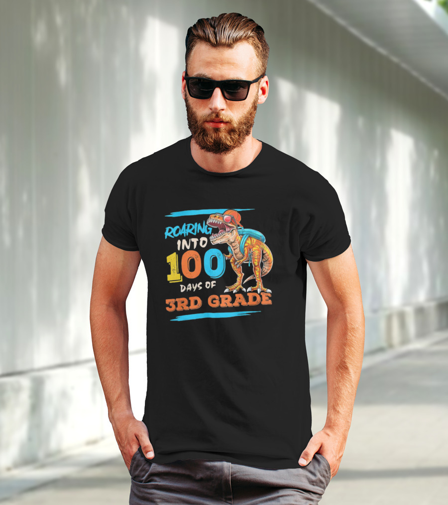 Roaring Into 100 Days Of 3rd Grade Dabbing Dinosaur T-Shirt
