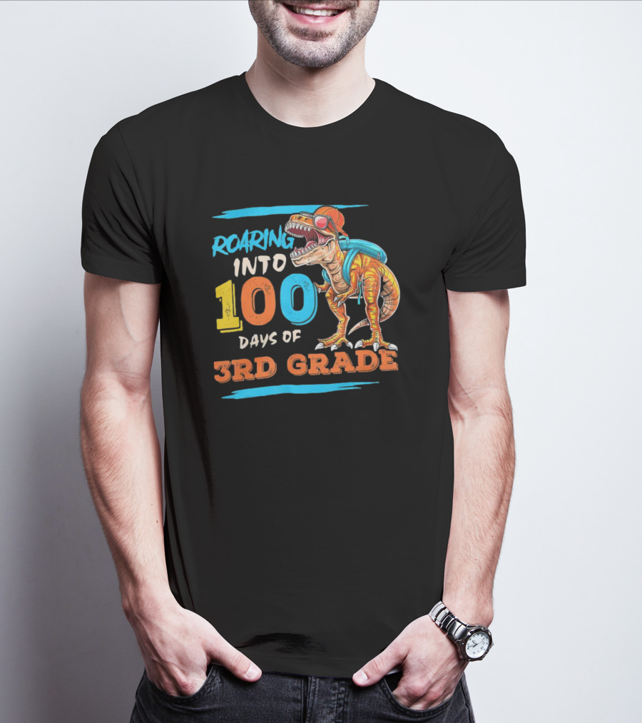 Roaring Into 100 Days Of 3rd Grade Dabbing Dinosaur T-Shirt