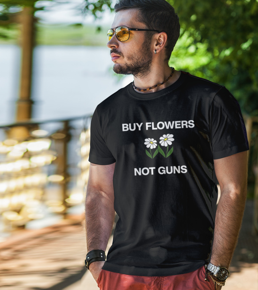 Buy Flowers Not Guns White Daisies Green Leaves T-Shirt