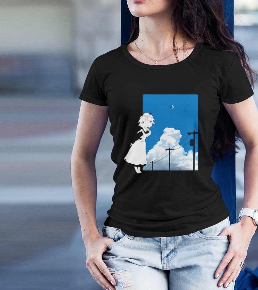 Electric Maid Under Cloudy Sky And Moon With Power Lines T-Shirt