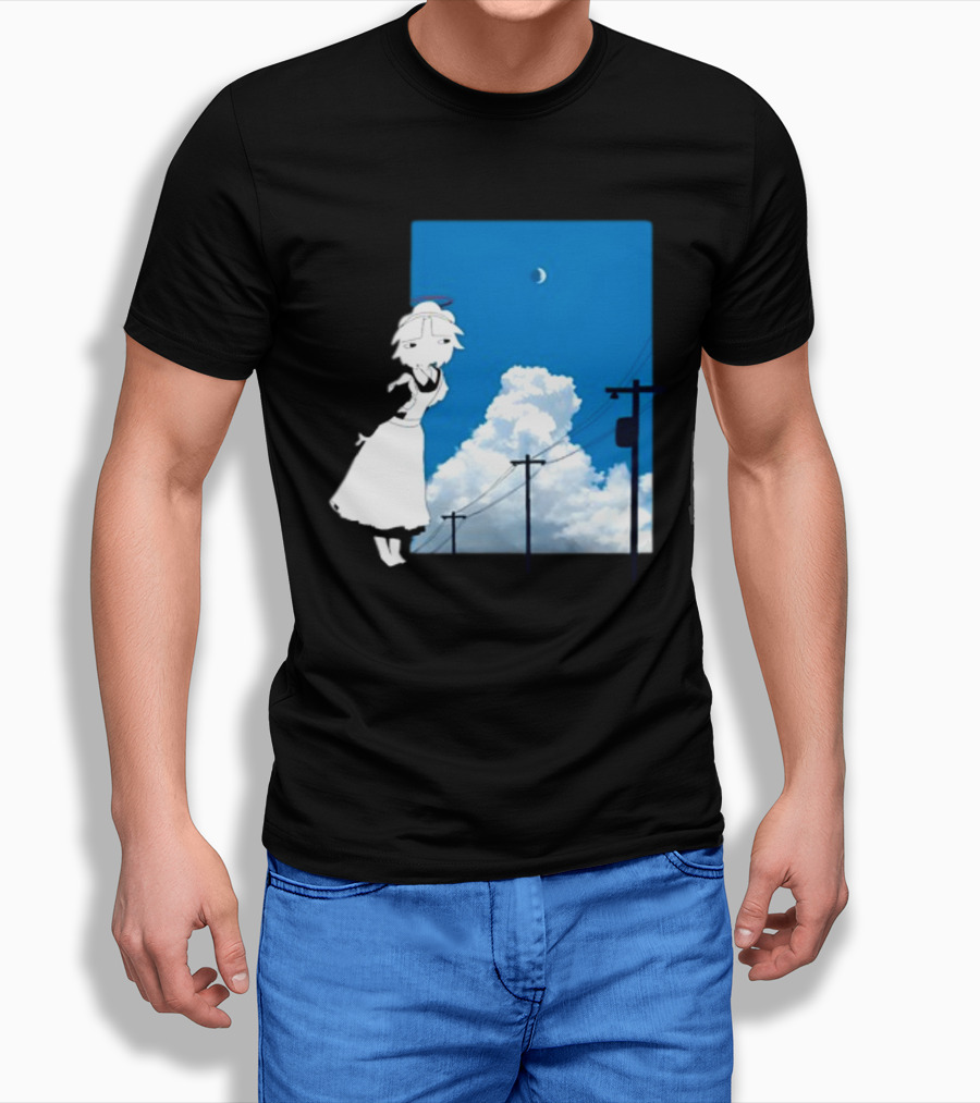 Electric Maid Under Cloudy Sky And Moon With Power Lines T-Shirt