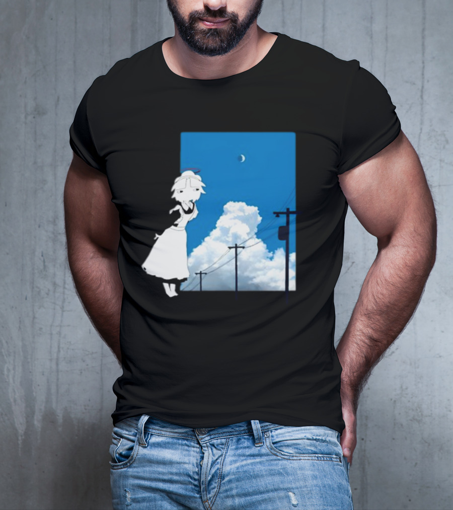 Electric Maid Under Cloudy Sky And Moon With Power Lines T-Shirt