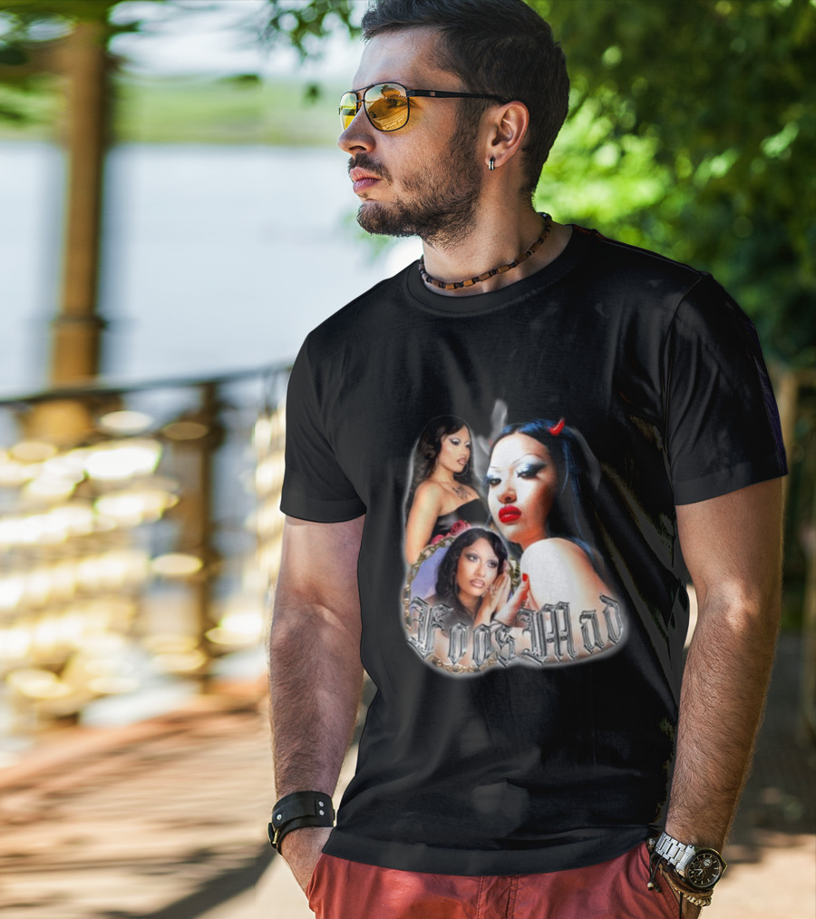 Foos Mad Gothic Style With Bold Makeup And Red Horns T-Shirt