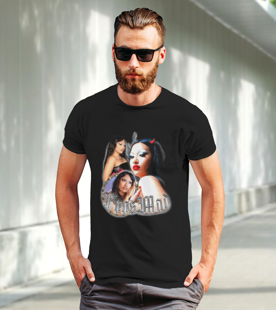 Foos Mad Gothic Style With Bold Makeup And Red Horns T-Shirt