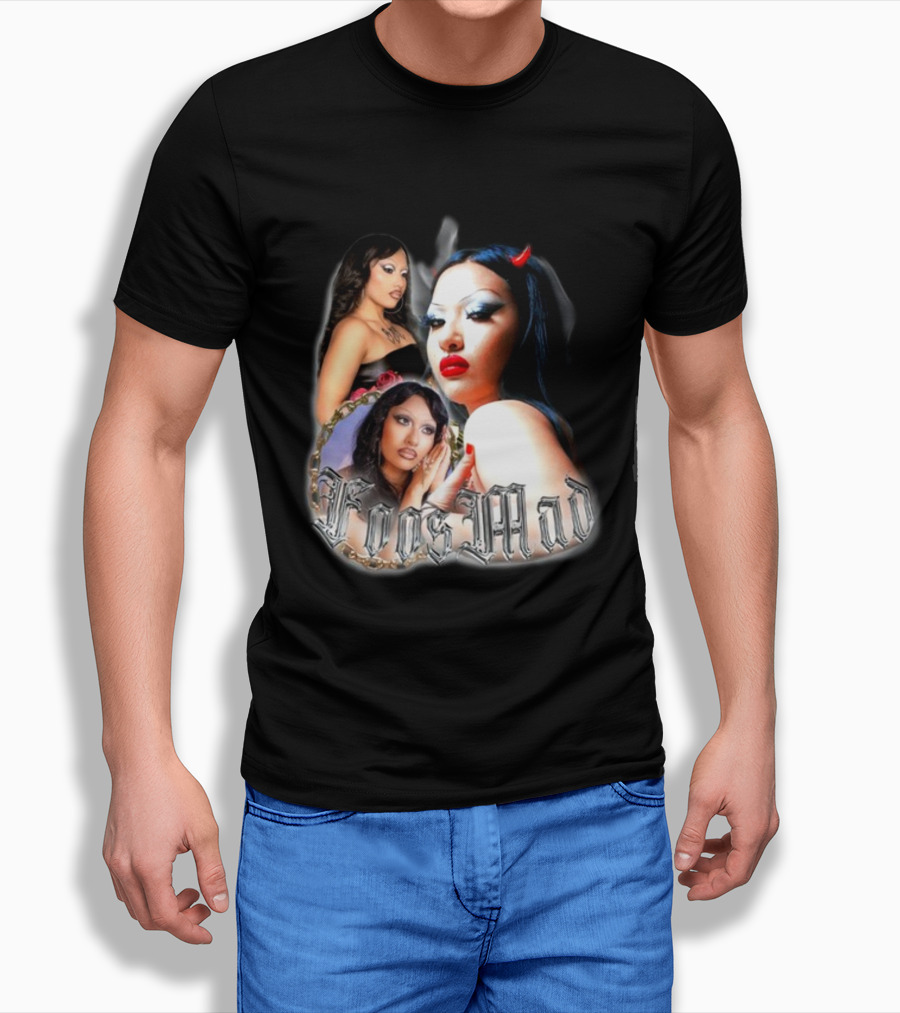 Foos Mad Gothic Style With Bold Makeup And Red Horns T-Shirt