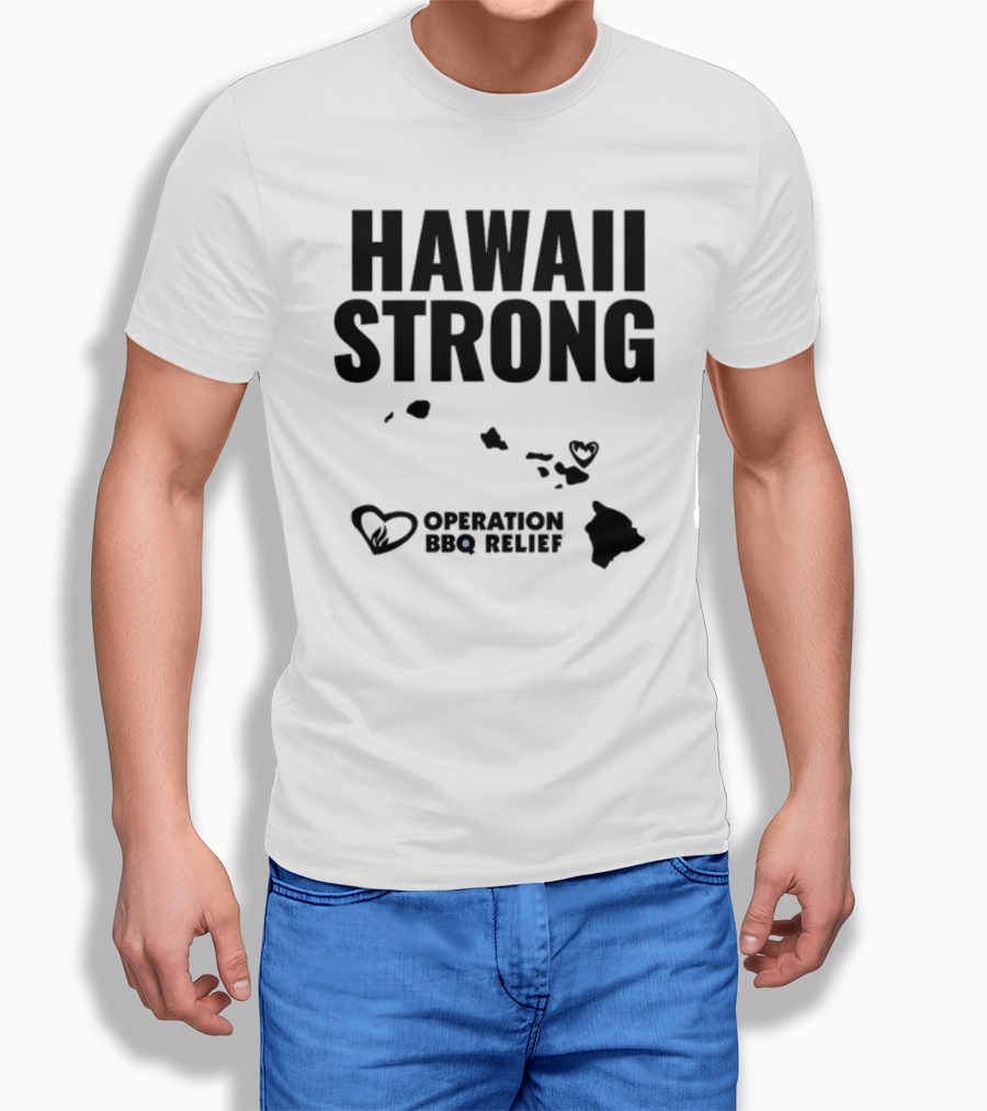 Hawaii Strong Operation BBQ Relief Map And Heart Icons T-Shirt