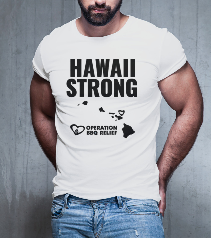 Hawaii Strong Operation BBQ Relief Map And Heart Icons T-Shirt