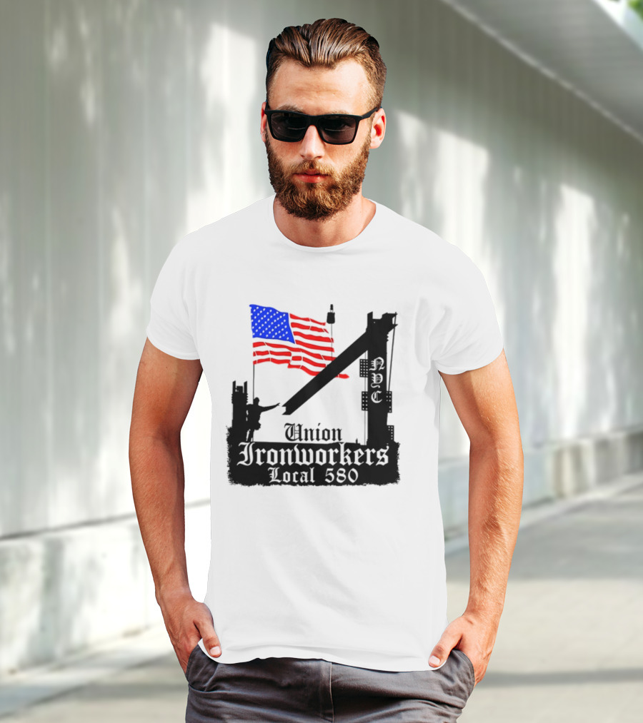 Union Ironworkers Local 580 NYC American Flag T-Shirt