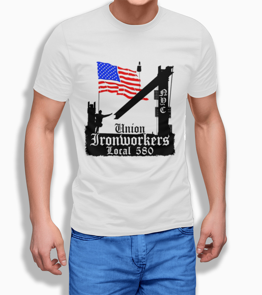 Union Ironworkers Local 580 NYC American Flag T-Shirt