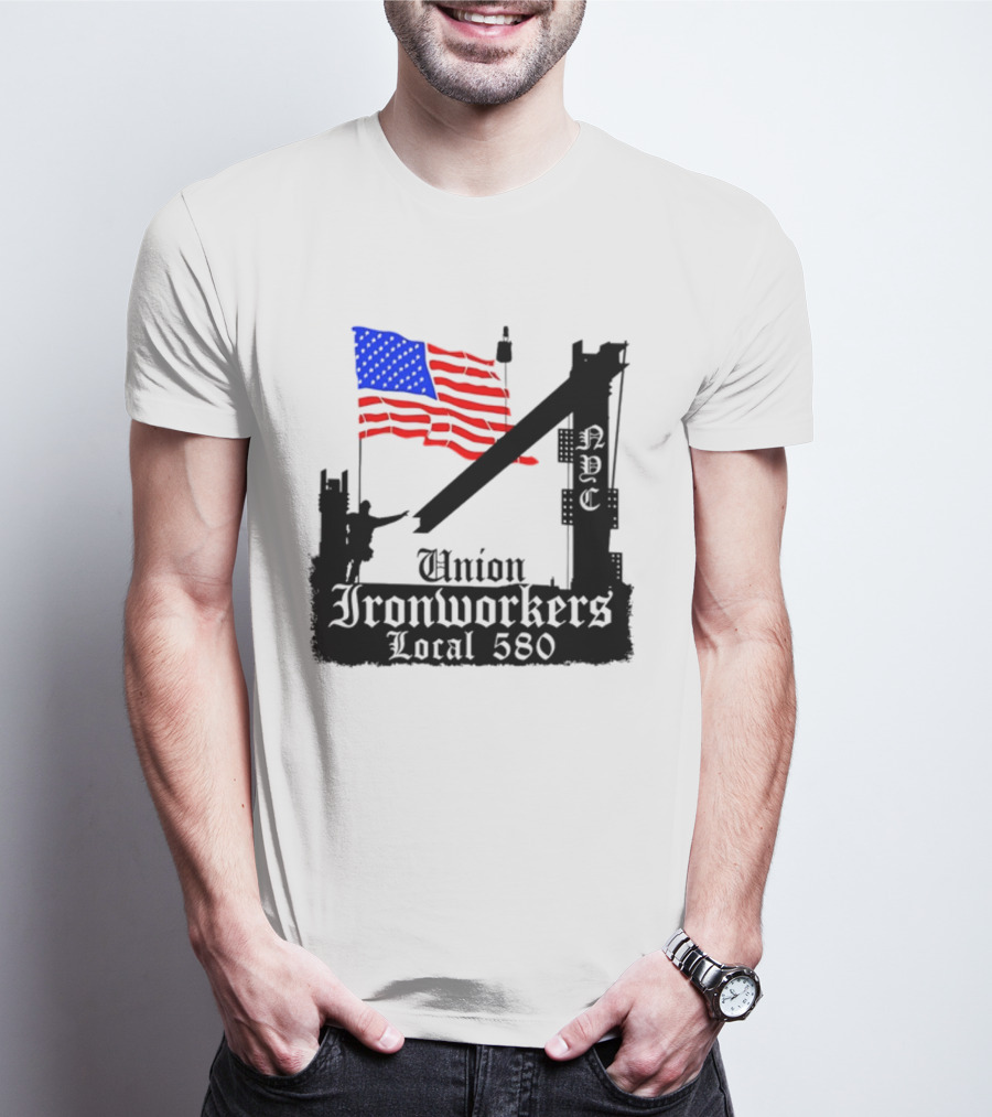 Union Ironworkers Local 580 NYC American Flag T-Shirt