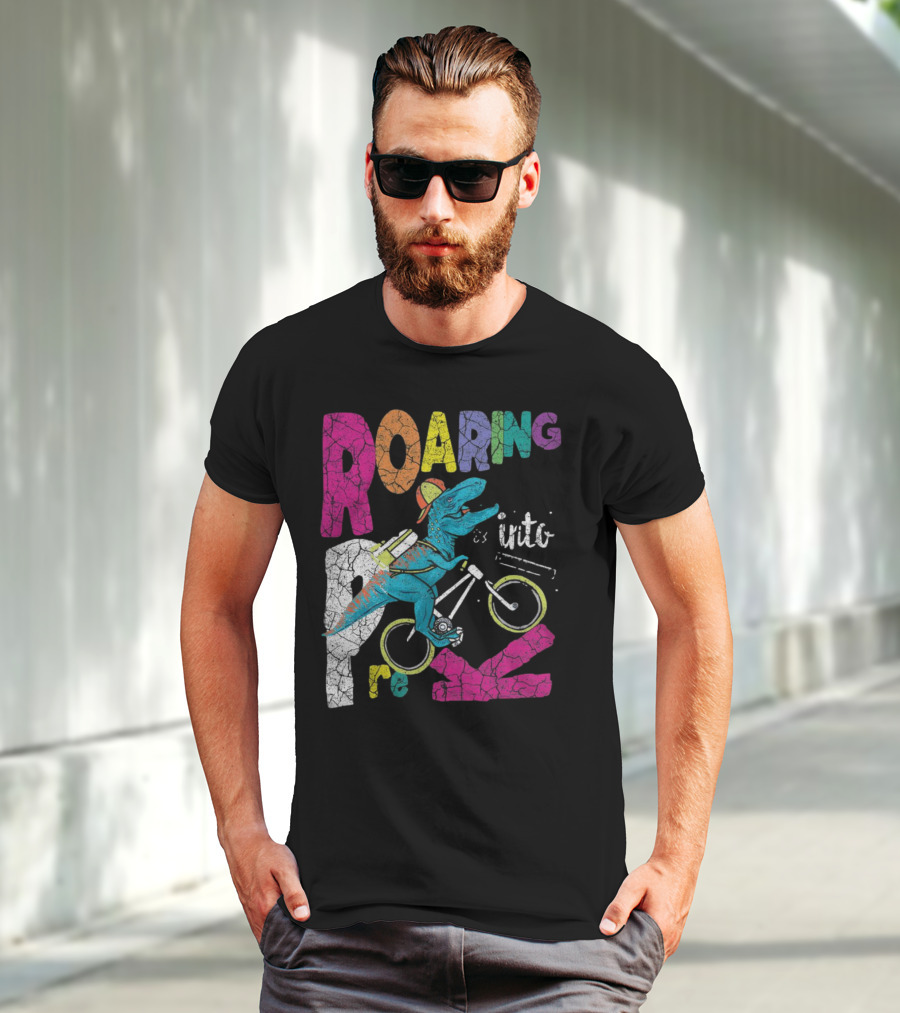Roaring Into Pre-K Dinosaur Bike Adventure 1st Day Of School Rex T-Shirt