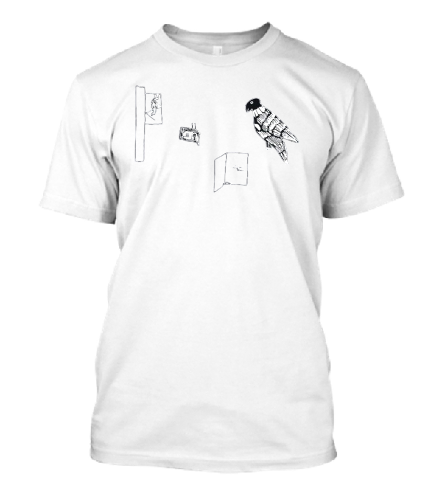 Drew Monson Bird Illustration With Clock And Hanging Figure T-Shirt