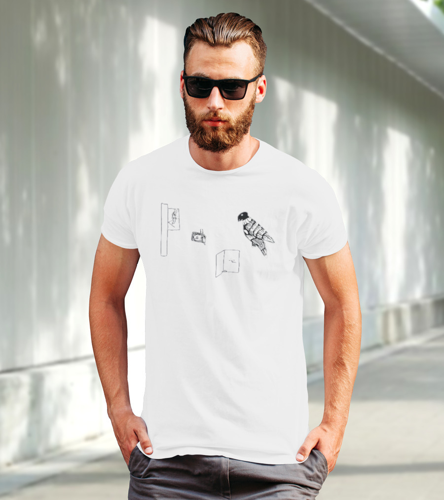 Drew Monson Bird Illustration With Clock And Hanging Figure T-Shirt