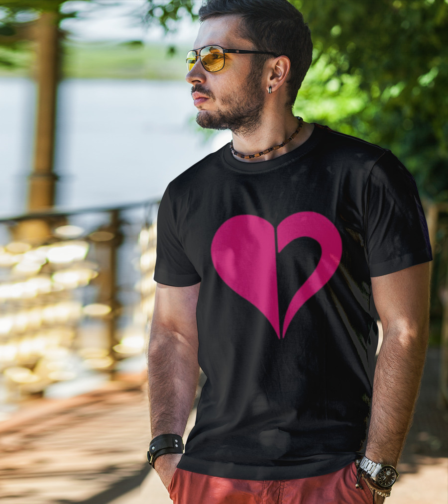 Hero Of Heart Symbol Red Half Heart Shape T-Shirt