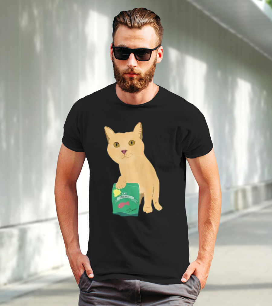 KatRose Cat Treats 100% Fish Formula Cat Holding Green Package T-Shirt