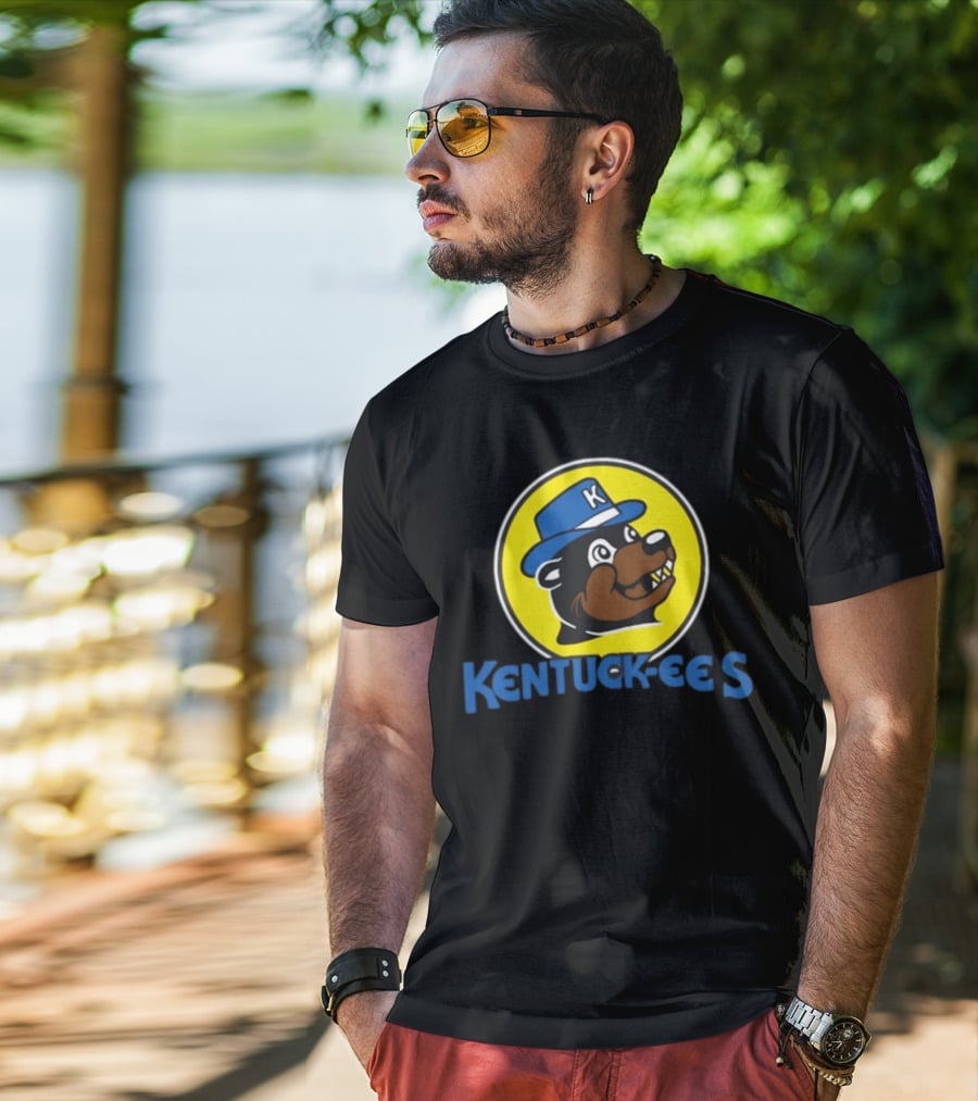 Kentuckee's Bear With Blue K Hat In Yellow Circle T-Shirt