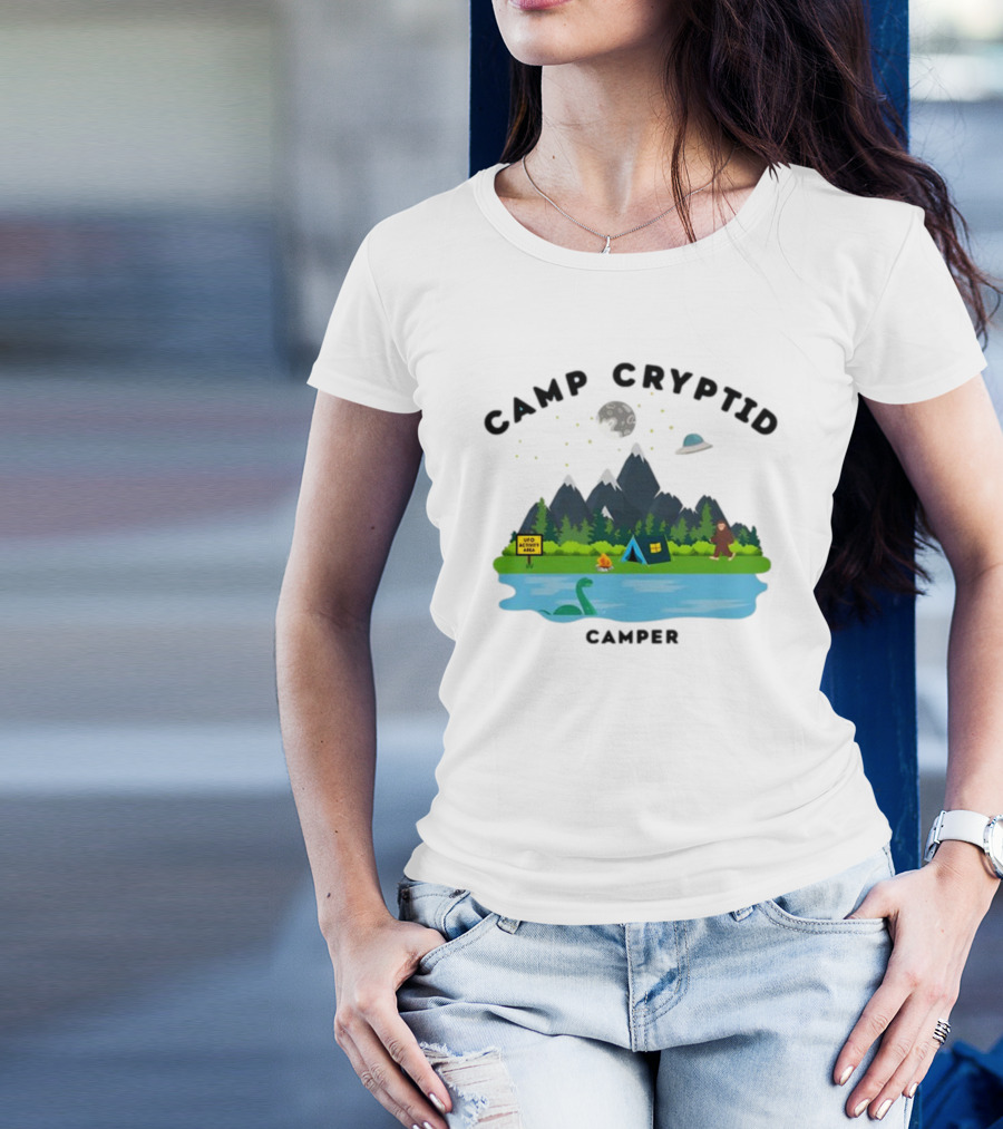 Camp Cryptid Camper UFO Area Loch Ness Bigfoot Camping Scene T-Shirt