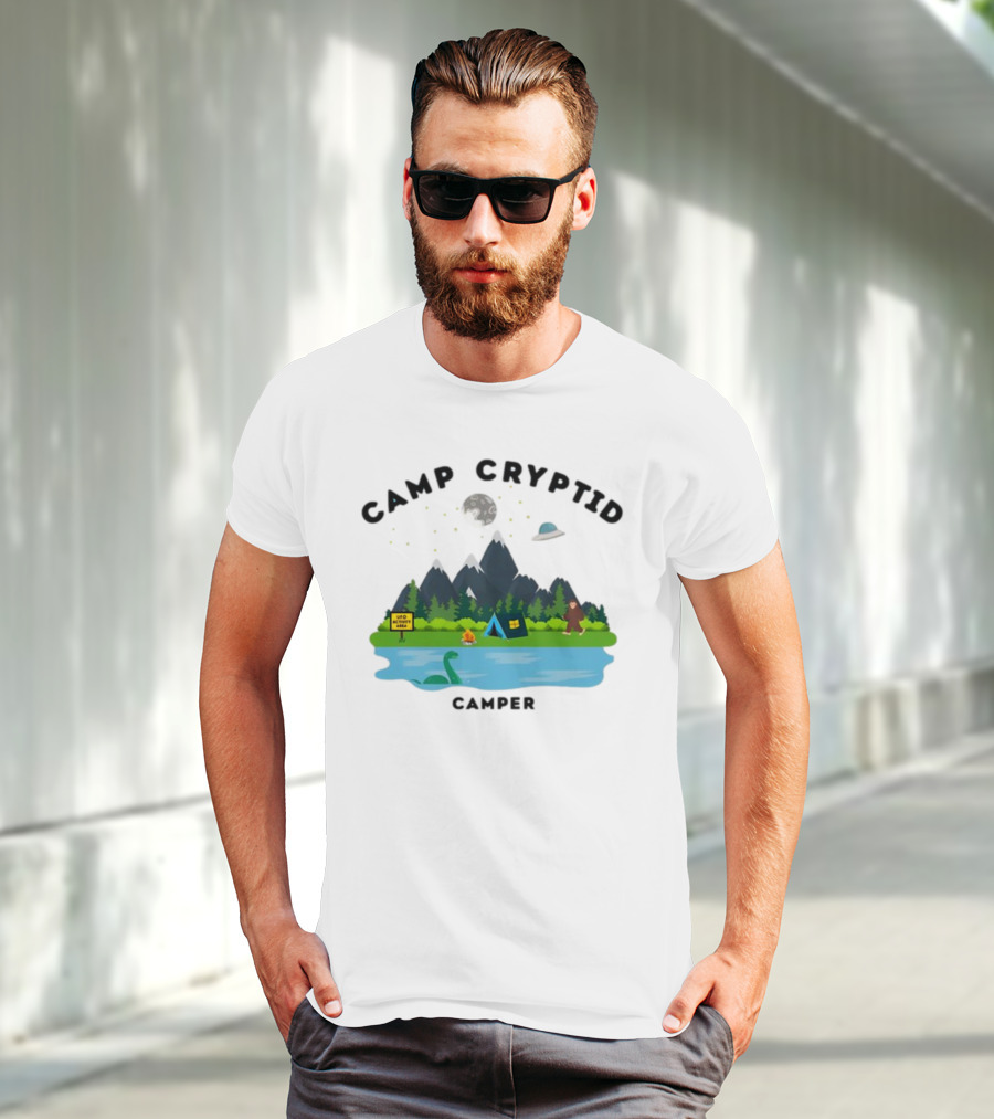 Camp Cryptid Camper UFO Area Loch Ness Bigfoot Camping Scene T-Shirt