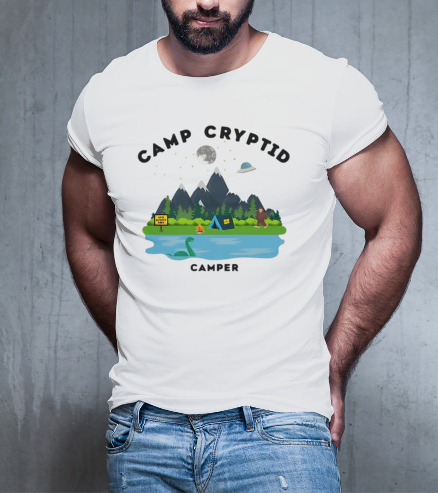Camp Cryptid Camper UFO Area Loch Ness Bigfoot Camping Scene T-Shirt