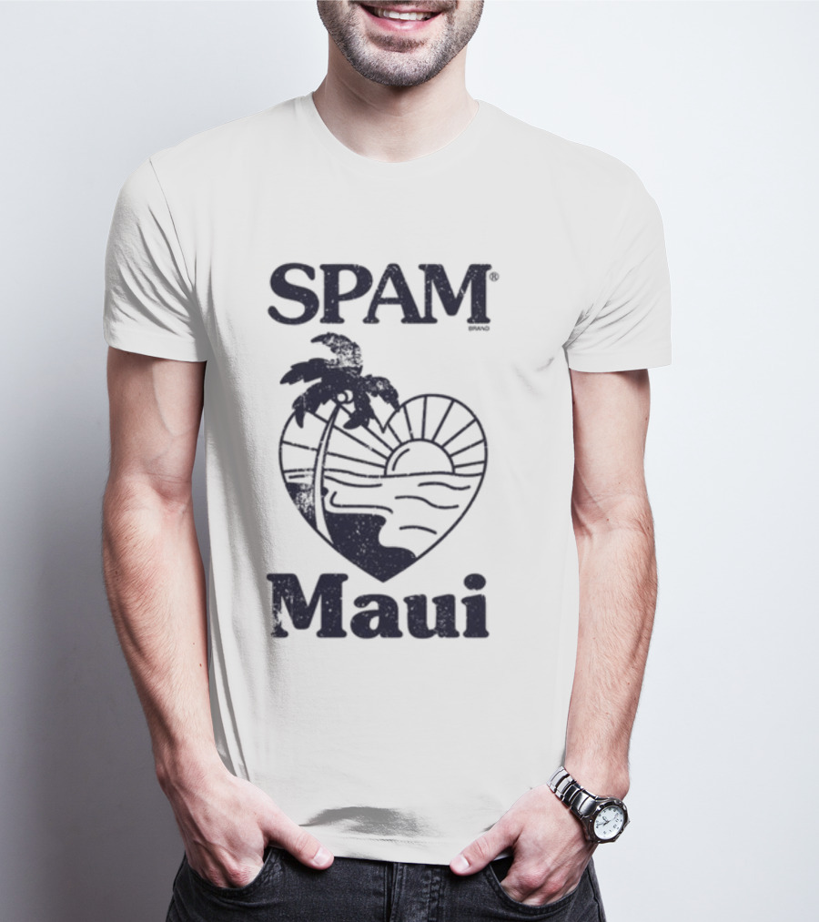 SPAM Maui Sunset Heart Palm Tree T-Shirt