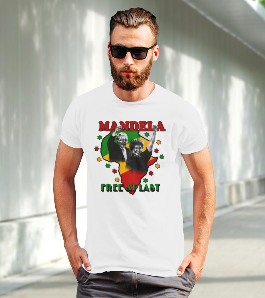 Nelson Mandela Free At Last Africa Map Red Yellow Green Stars T-Shirt