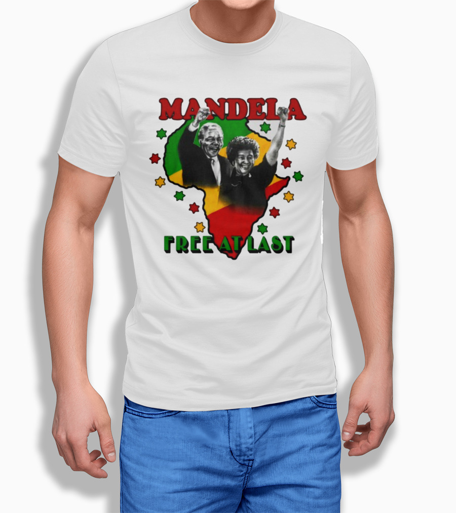 Nelson Mandela Free At Last Africa Map Red Yellow Green Stars T-Shirt
