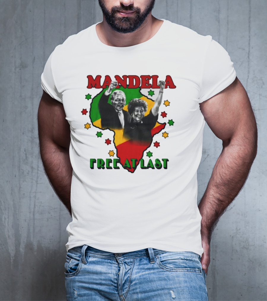 Nelson Mandela Free At Last Africa Map Red Yellow Green Stars T-Shirt