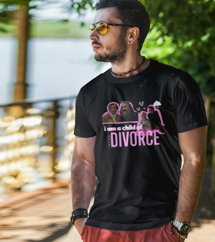 Good Omens I Am A Child Of Divorce Characters With Pink Outline T-Shirt