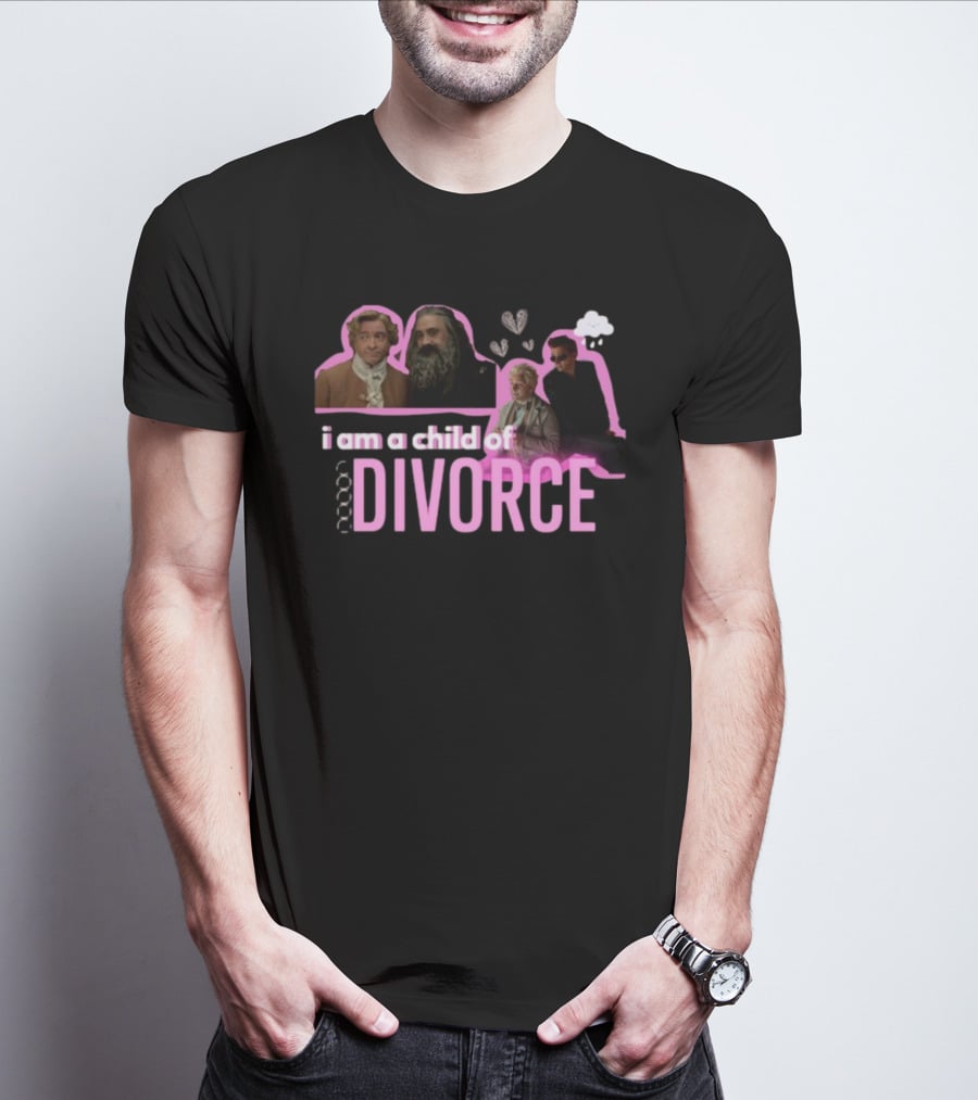 Good Omens I Am A Child Of Divorce Characters With Pink Outline T-Shirt