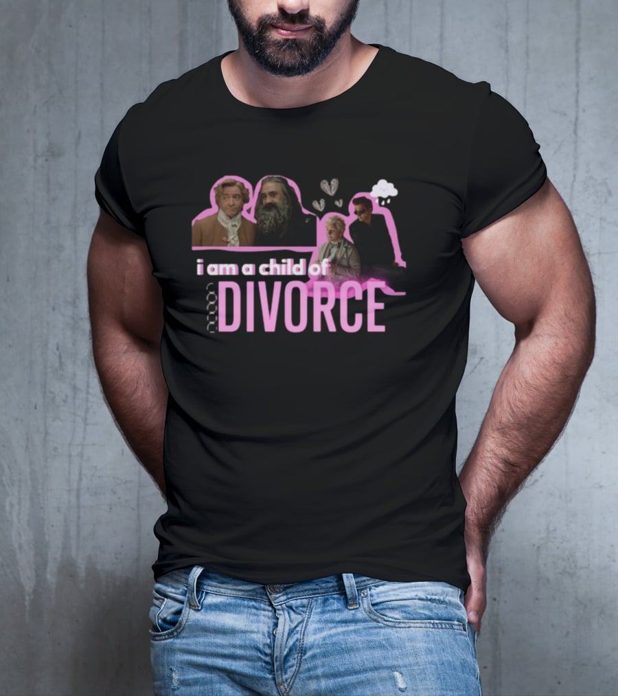 Good Omens I Am A Child Of Divorce Characters With Pink Outline T-Shirt