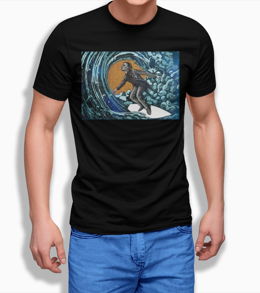 Michael Myers Surfing Massive Wave Halloween T-Shirt
