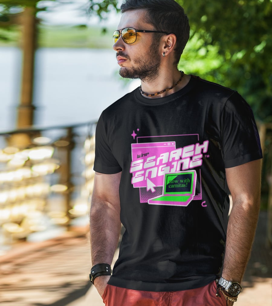 The Search Engine Now With Carnitas Neon Retro Computer Graphics T-Shirt