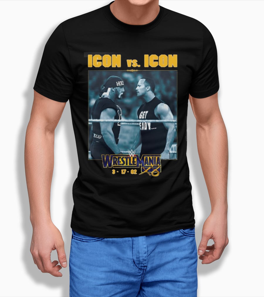ICON Vs. ICON WrestleMania X8 The Rock Hulk Hogan 3-17-02 T-Shirt